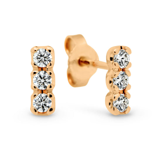 18ct Rose Gold Triple Diamond Stud Earrings
