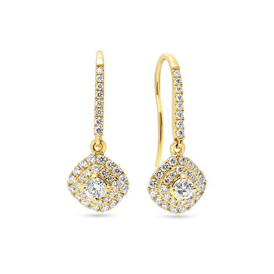 18ct Yellow Gold Diamond Drop Shepherd Hook Earrings