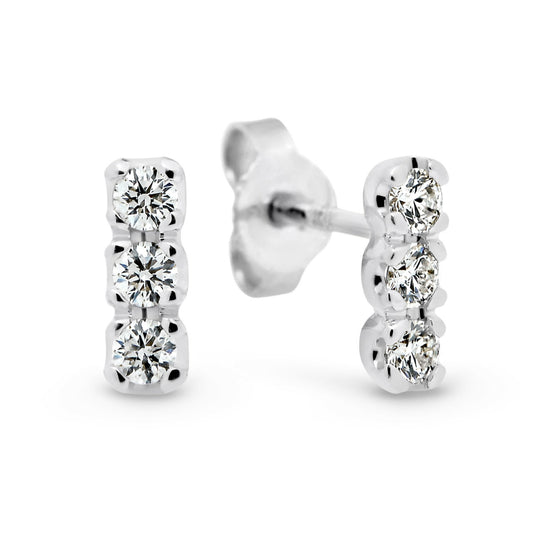 18ct White Gold Triple Diamond Stud Earrings