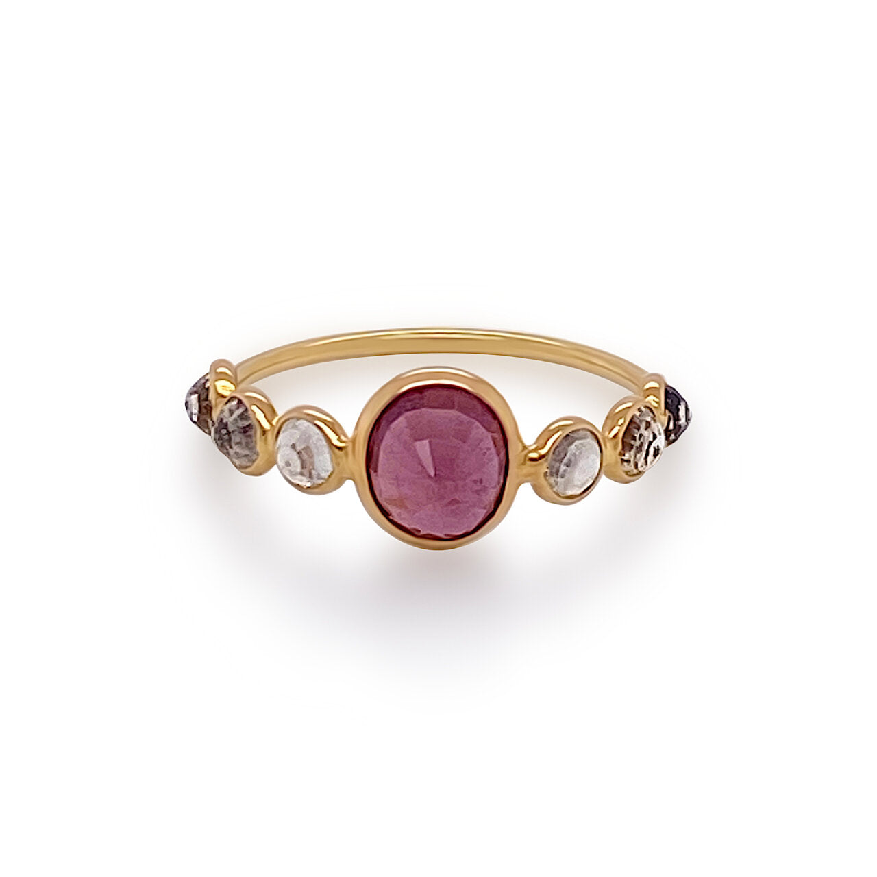 18ct Yellow Gold Rhodolite Garnet and Moonstone Ring