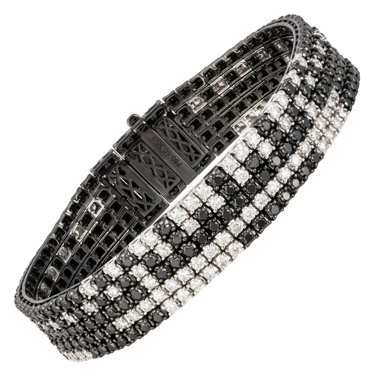 18ct White Gold 5 Row Black and White Diamond Bracelet