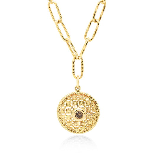 9ct Yellow Gold Cognac Diamond Medallion Pendant