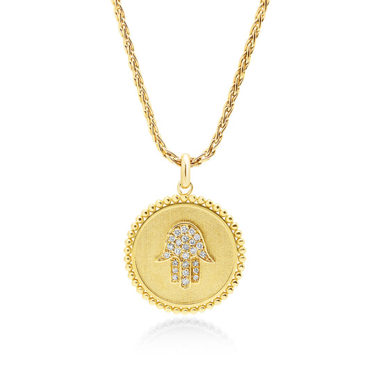 9ct Yellow Gold Diamond Hamsa Medallion Pendant