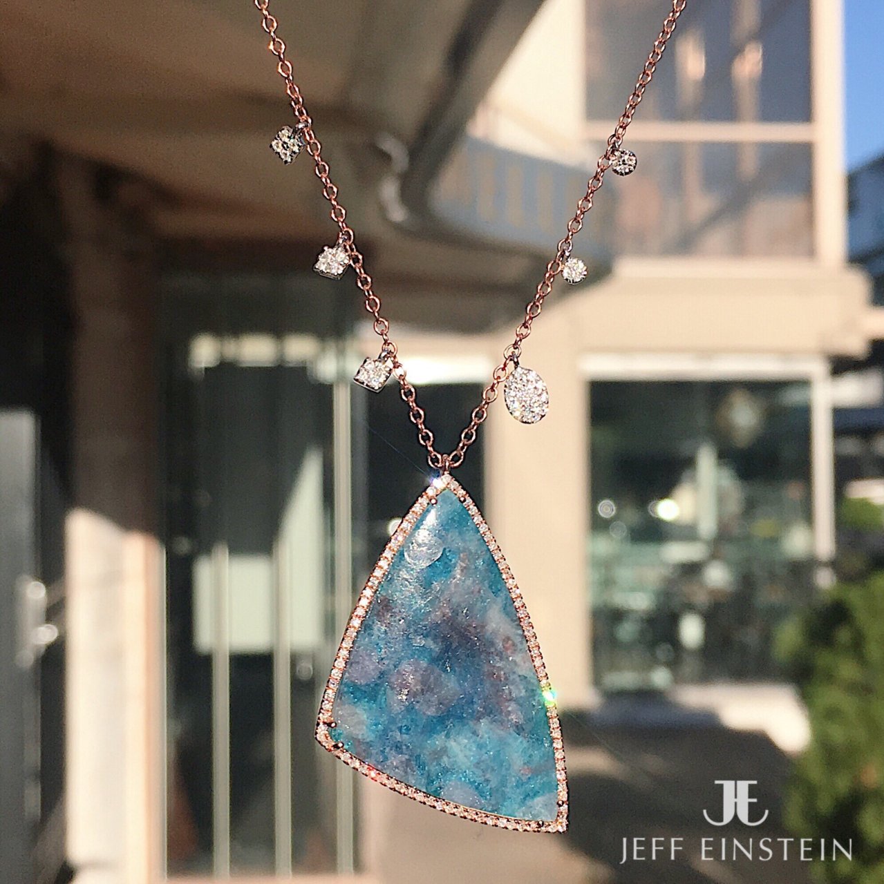 14ct Rose Gold Paraiba Tourmaline Slice and Diamond Necklace