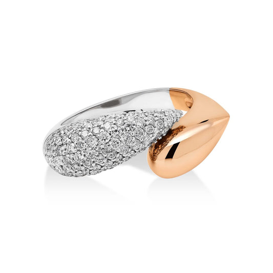 18ct Rose and White Gold Pave Diamond Dress Ring