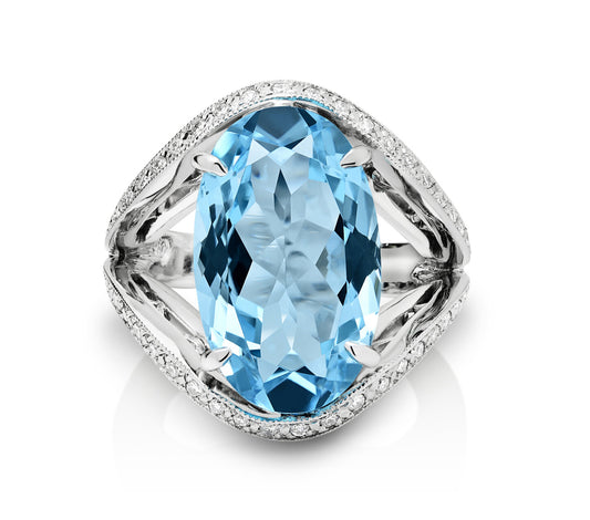 18ct White Gold Blue Topaz and Diamond Dress Ring