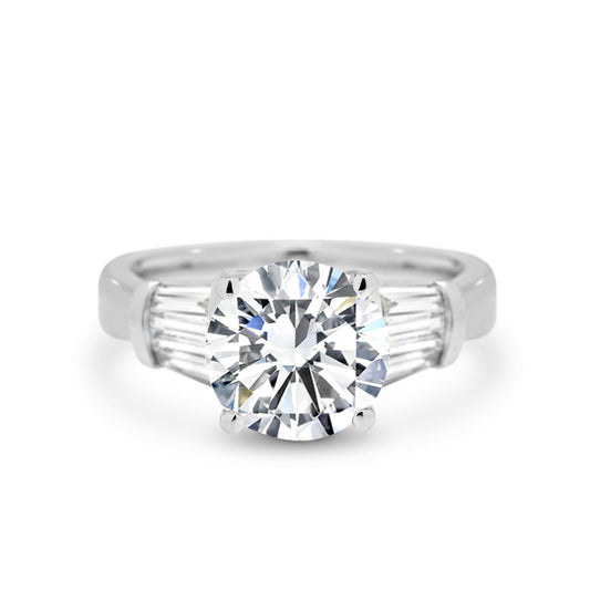 Round Brilliant + Tapered Baguette Diamond Engagement Ring
