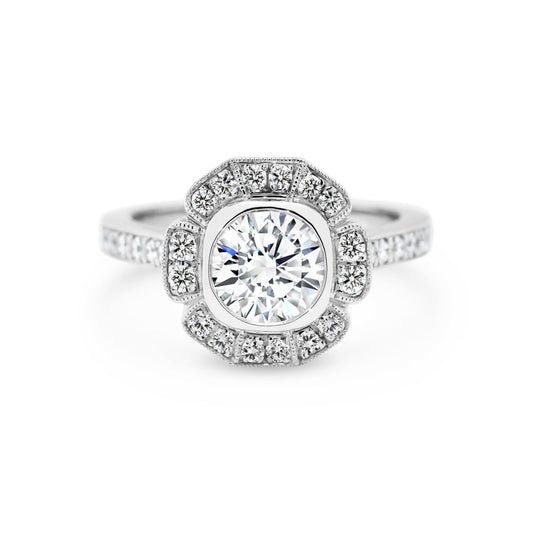 Round Brilliant Cut Diamond with a Floral Style Halo
