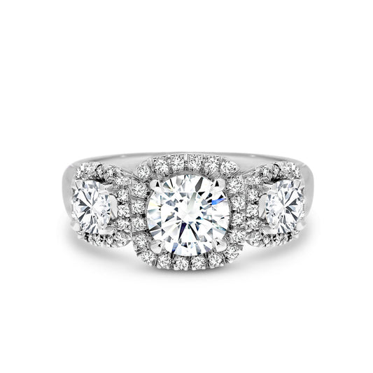 Round Brilliant Diamond Trilogy Engagement Ring with Halos