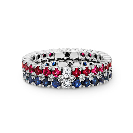 Ruby and Diamond + Sapphire and Diamond Stacking Rings