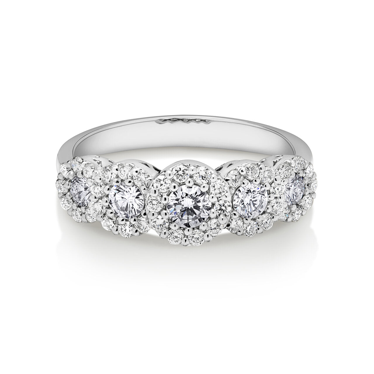 18ct White Gold 5 Stone Halo Diamond Dress Ring
