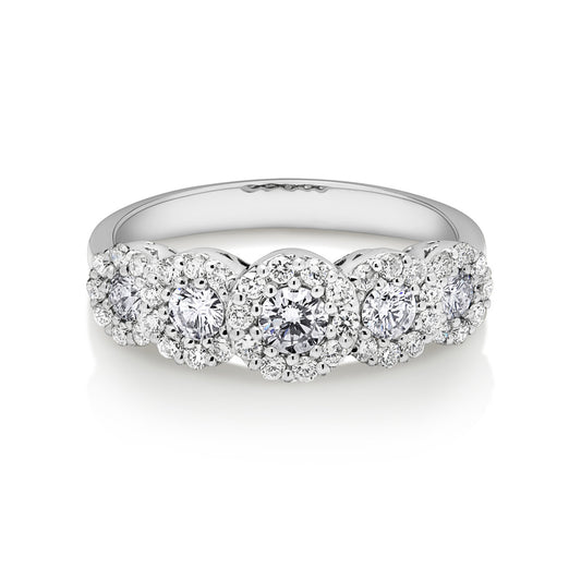 18ct White Gold 5 Stone Halo Diamond Dress Ring