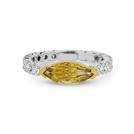 Marquise Cut Yellow and White Diamond Ring