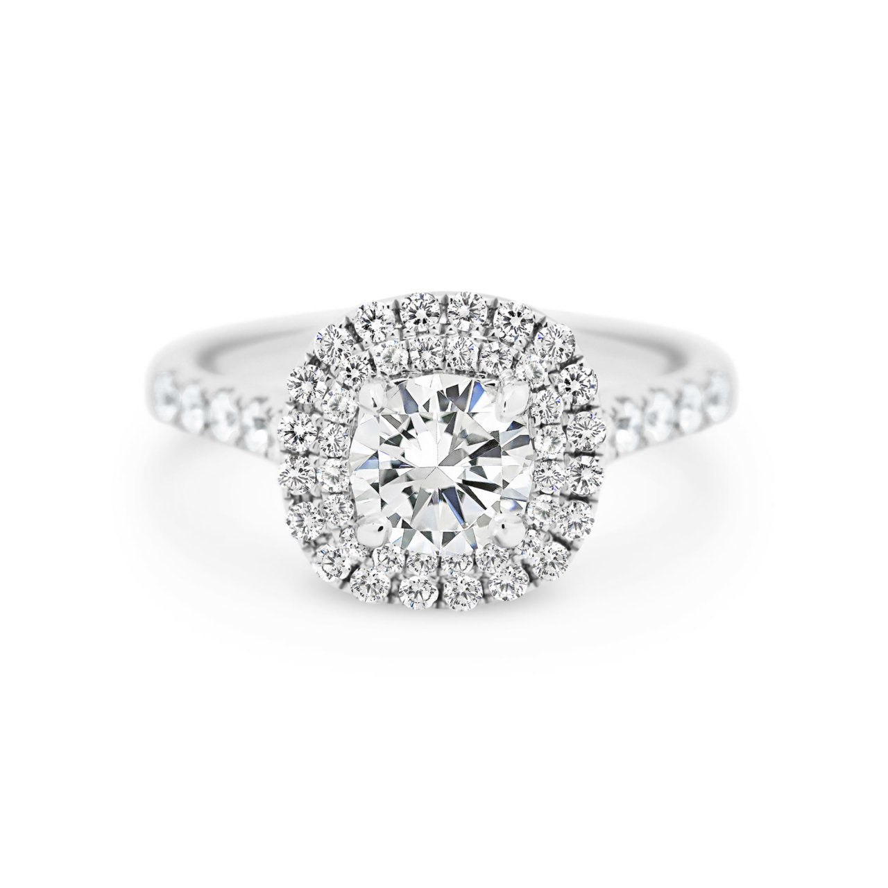 Round Brilliant Cut Diamond Engagement Ring with a Double Halo