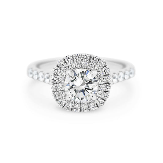 Round Brilliant Cut Diamond Engagement Ring with a Double Halo