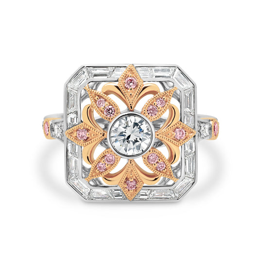 18ct White and Rose Gold Pink and White Diamond Dress Ring