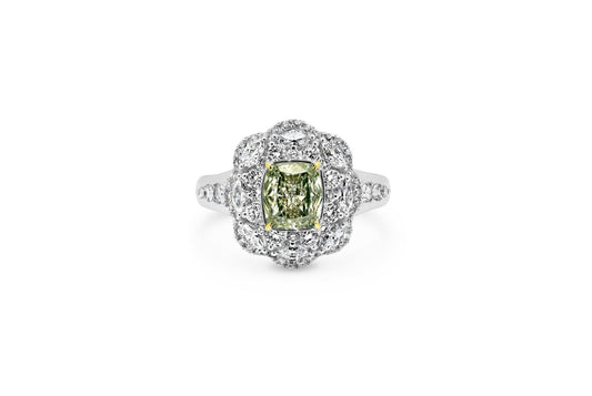 Green and White Diamond Dress Ring
