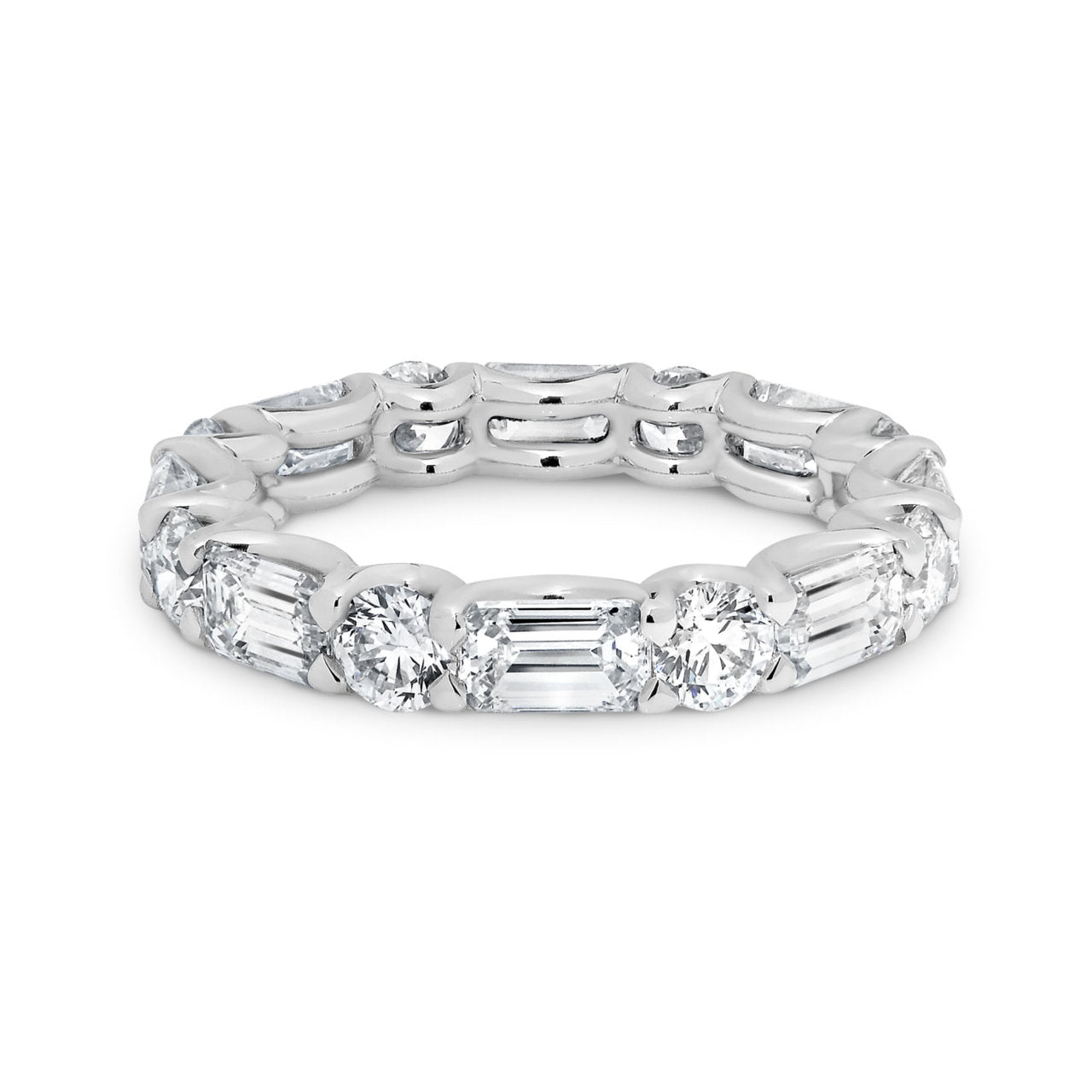 Platinum Emerald and Round Brilliant Cut Diamond Band