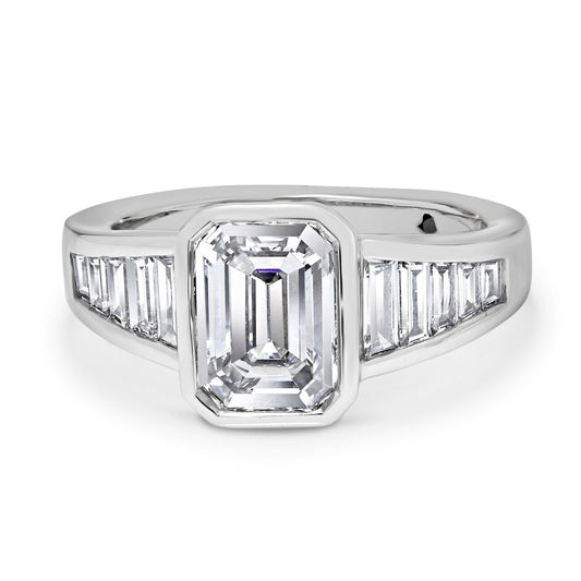 18ct White Gold Emerald Cut Diamond Art Deco Engagement Ring