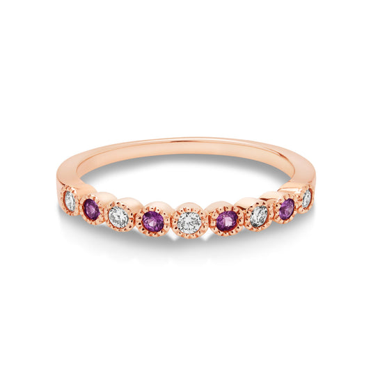 9ct Rose Gold Petite Pink Sapphire and Diamond Millegrain Ring
