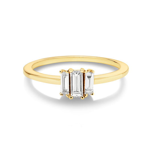 JE Petite 14ct Yellow Gold Baguette Trilogy Ring