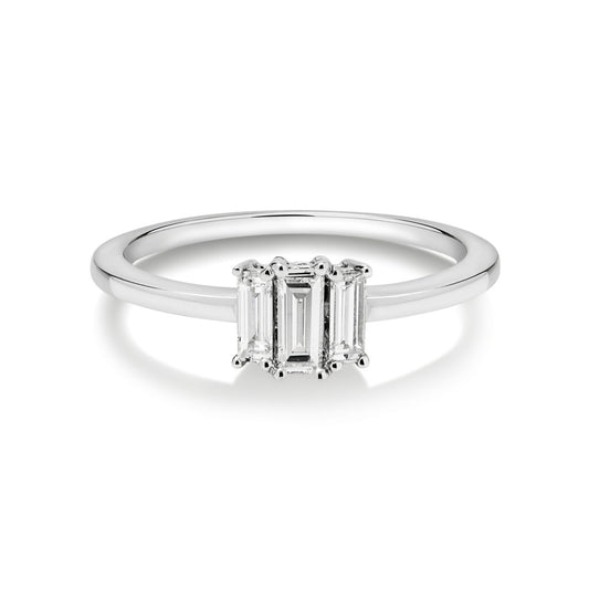 JE Petite 14ct White Gold Baguette Trilogy Ring