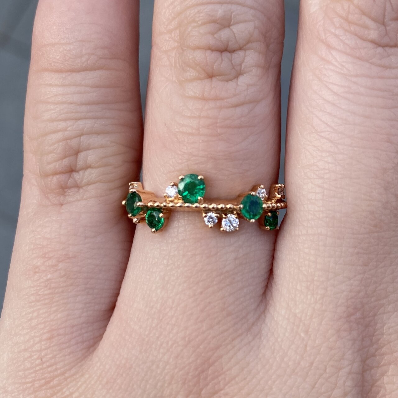 18ct Rose Gold Emerald and Diamond Twinkle Ring