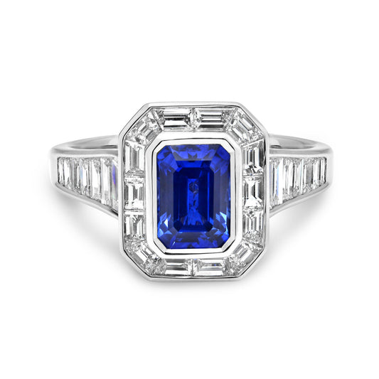 18ct White Gold Art Deco Sapphire and Diamond Ring