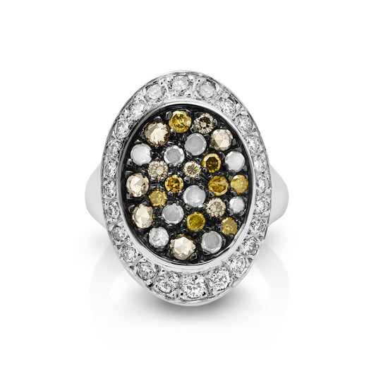 18ct White Gold Coloured Diamond Garden Ring