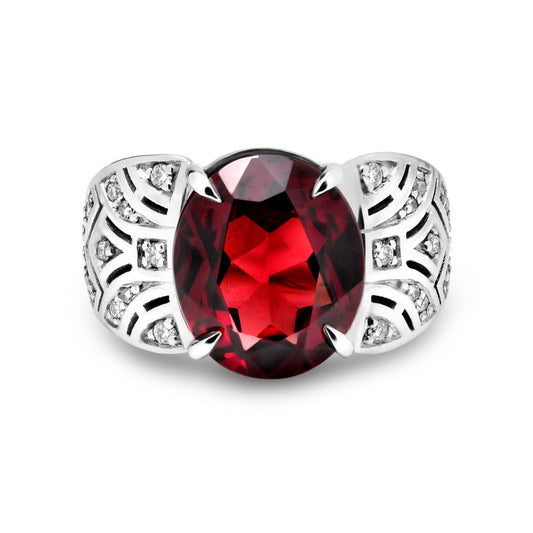 Platinum Garnet Art Deco Dress Ring