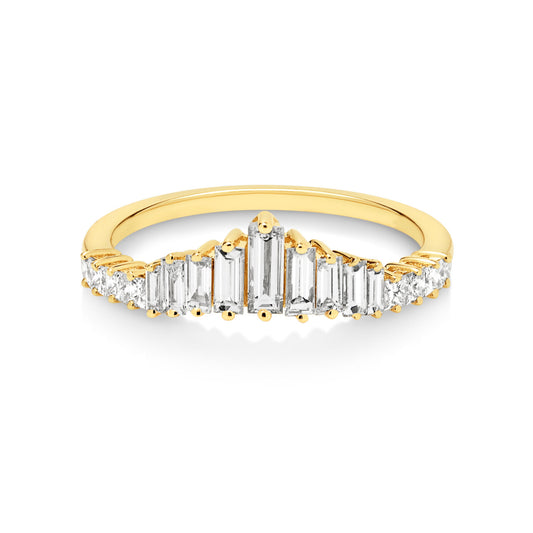 18ct Yellow Gold Dainty Baguette and Princess Cut Diamond Tiara Ring