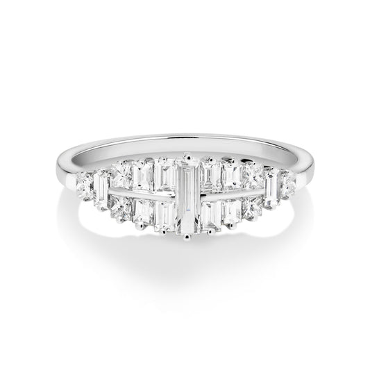 18ct White Gold Dainty Baguette and Princess Cut Diamond Ring