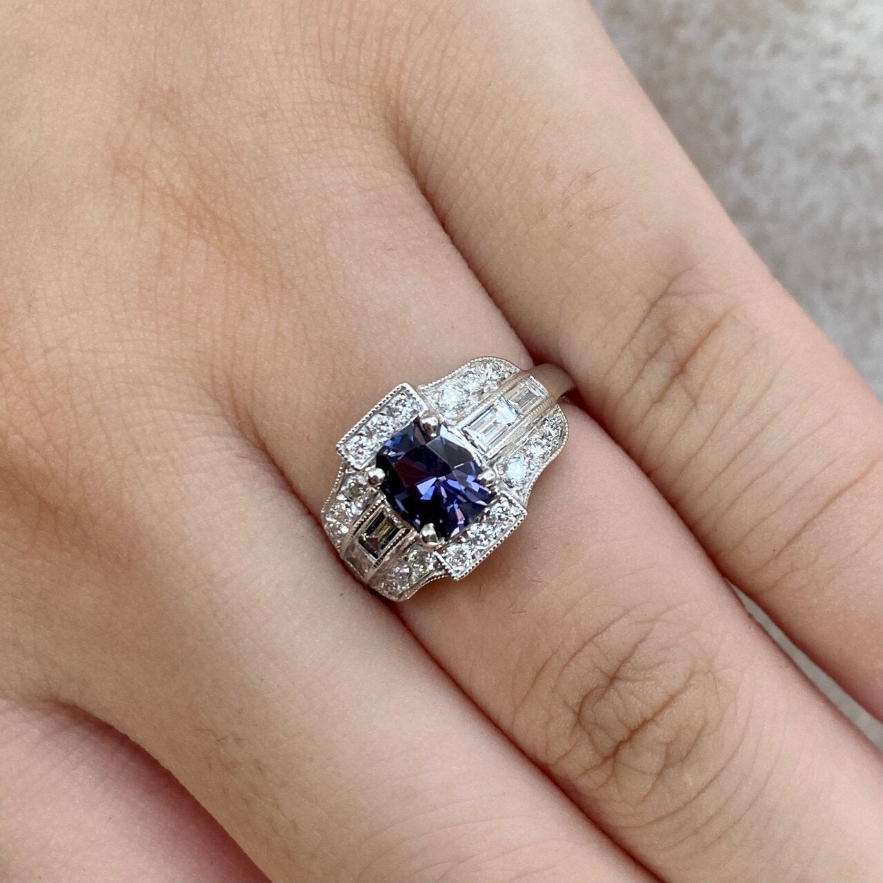 18ct White Gold Spinel and Diamond Art Deco Dress Ring