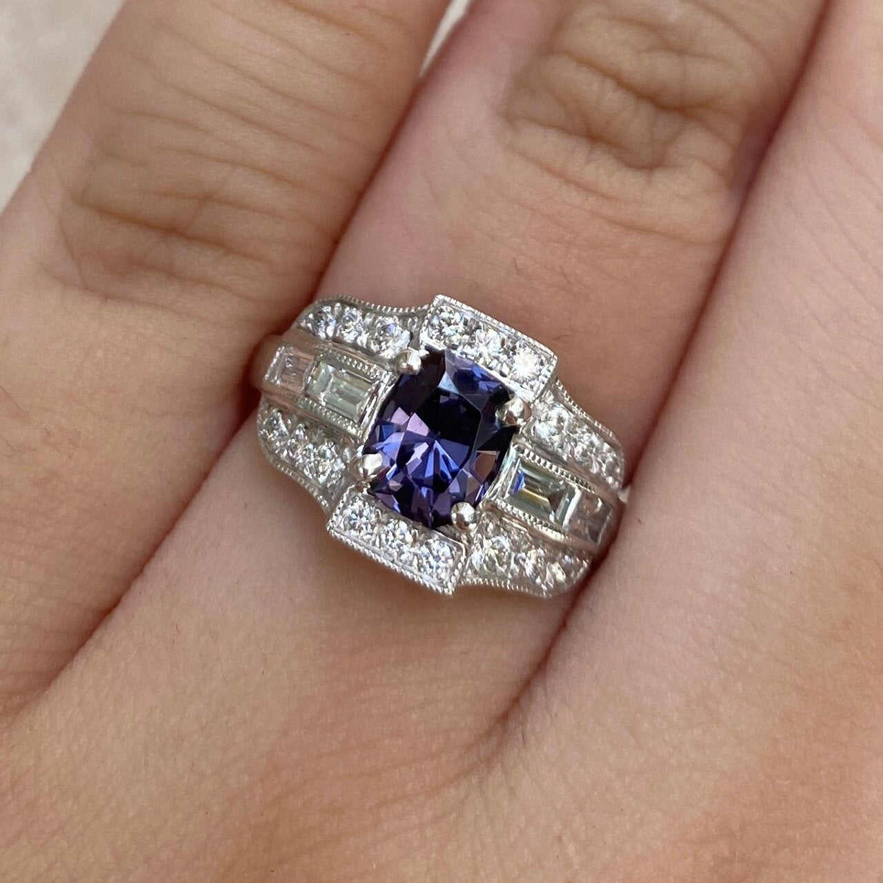 18ct White Gold Spinel and Diamond Art Deco Dress Ring