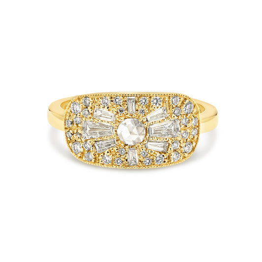 18ct Yellow Gold Diamond Sun Signet Ring