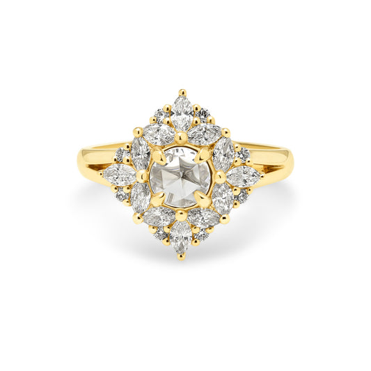 18ct Yellow Gold Rose Cut Diamond Starburst Ring