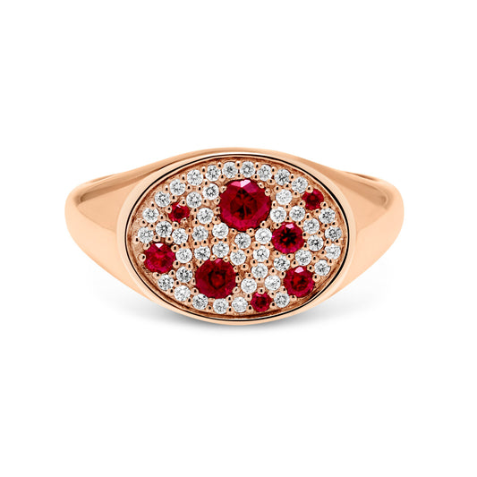 9ct Rose Gold Ruby and Diamond Signet Ring