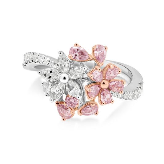 18ct White and Rose Gold Pink and White Diamond Bouquet Ring