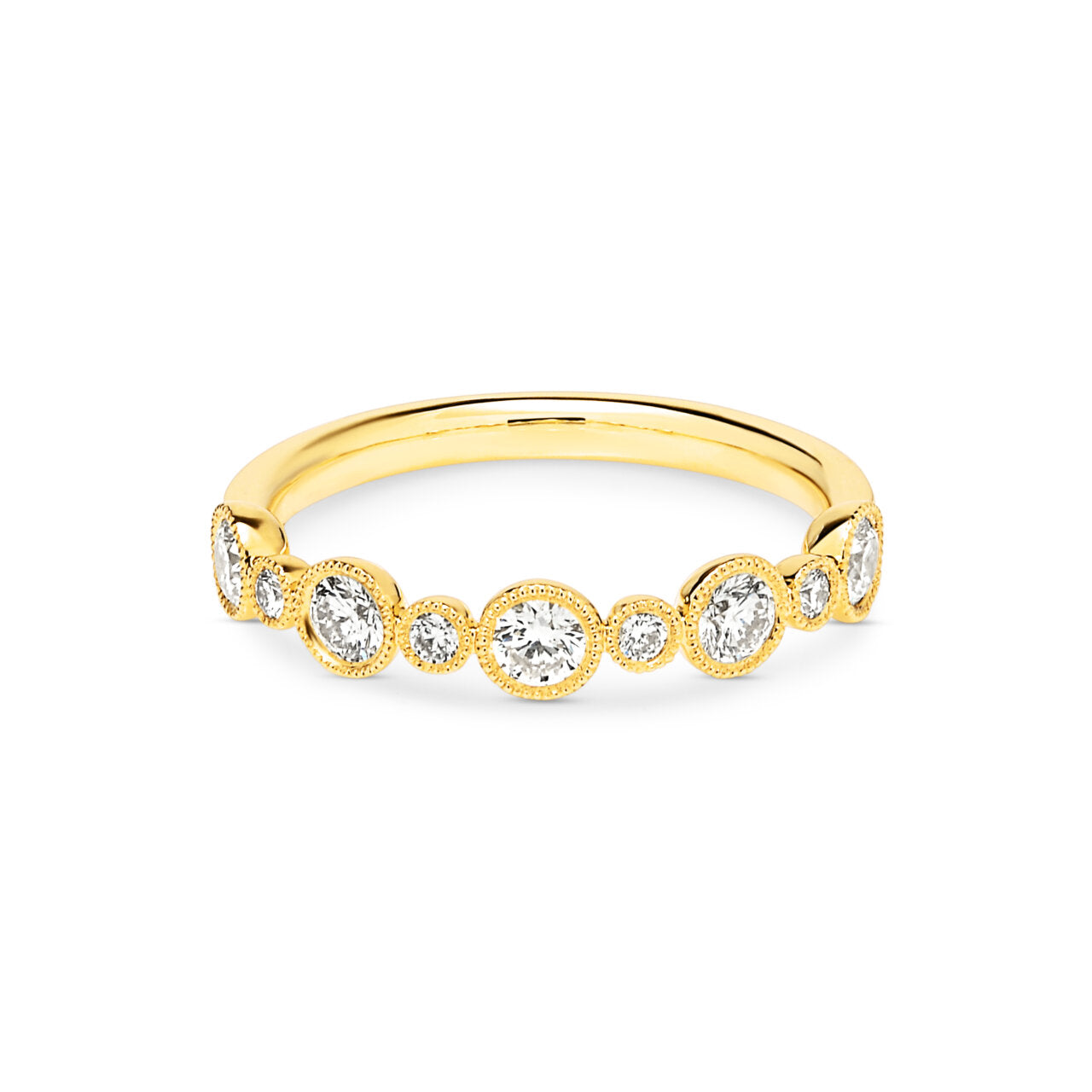 18ct Yellow Gold Millegrain Diamond Band