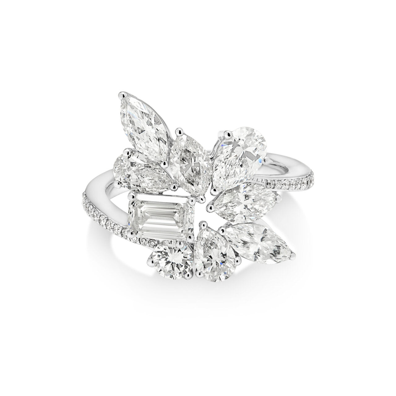 white gold diamond dress ring 14k White Gold Baguette Classic Contemporary Sun-Dial Cocktail Diamond Dress Ring (1.16 Ct, F , VS1 )