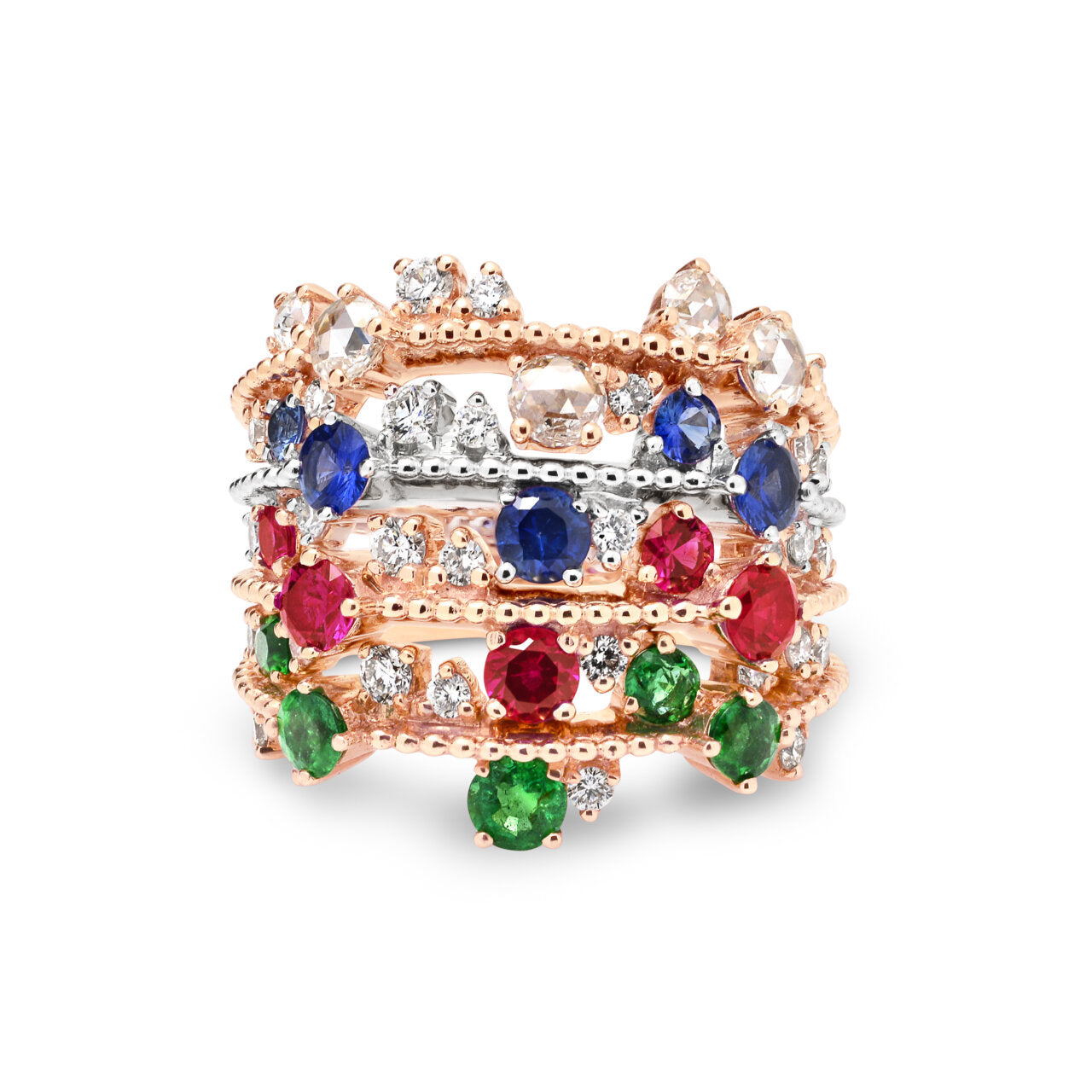 18ct Rose Gold Emerald and Diamond Twinkle Ring