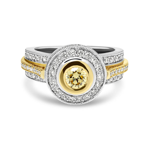 18ct Two Tone Gold White and Fancy Yellow Diamond Ring