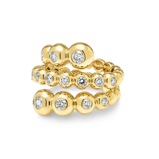 18ct Yellow Gold Diamond Spiral Granule Ring