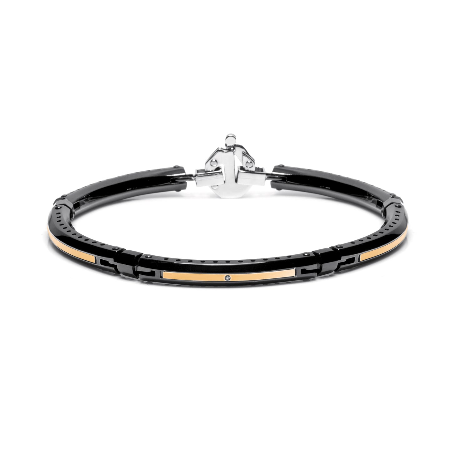 Baraka Gents 18ct Rose Gold, Black Stainless Steel Bracelet with Diamonds