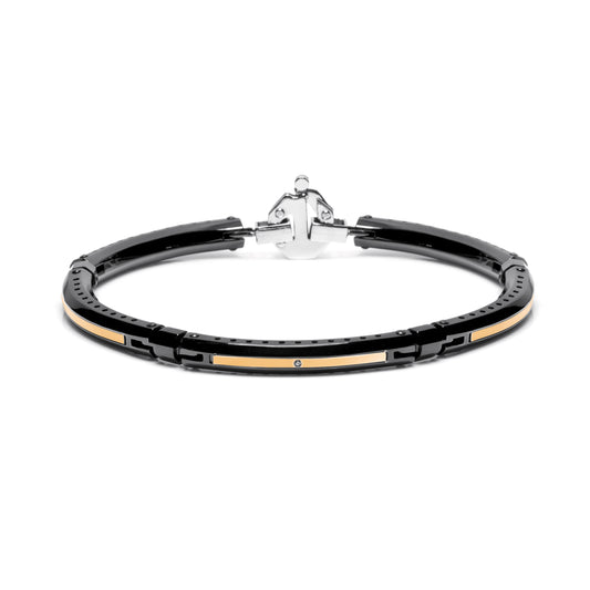 Baraka Gents 18ct Rose Gold, Black Stainless Steel Bracelet with Diamonds