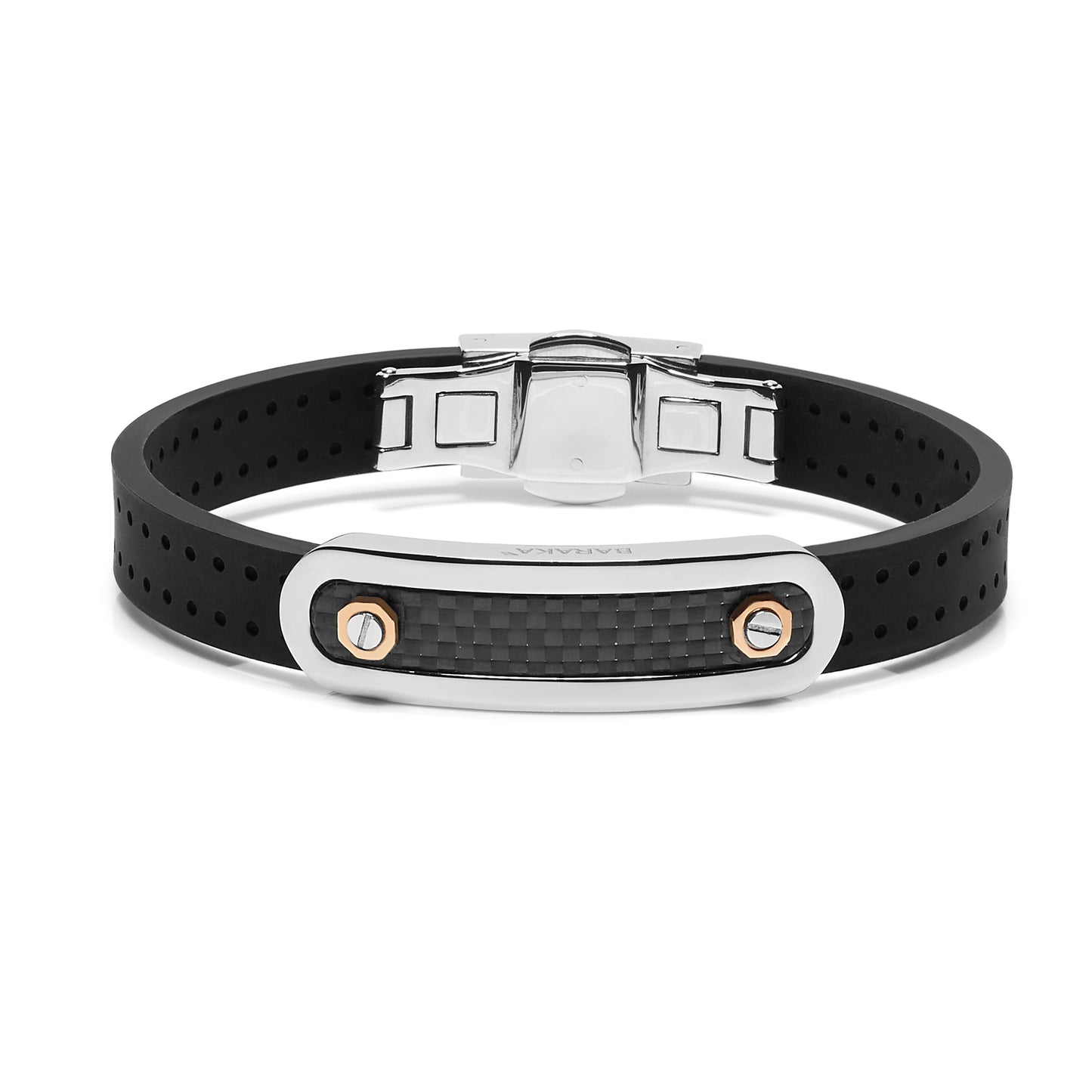 Baraka Gents 18ct Rose Gold, Stainless Steel, Carbon Fibre and Black Rubber Bracelet
