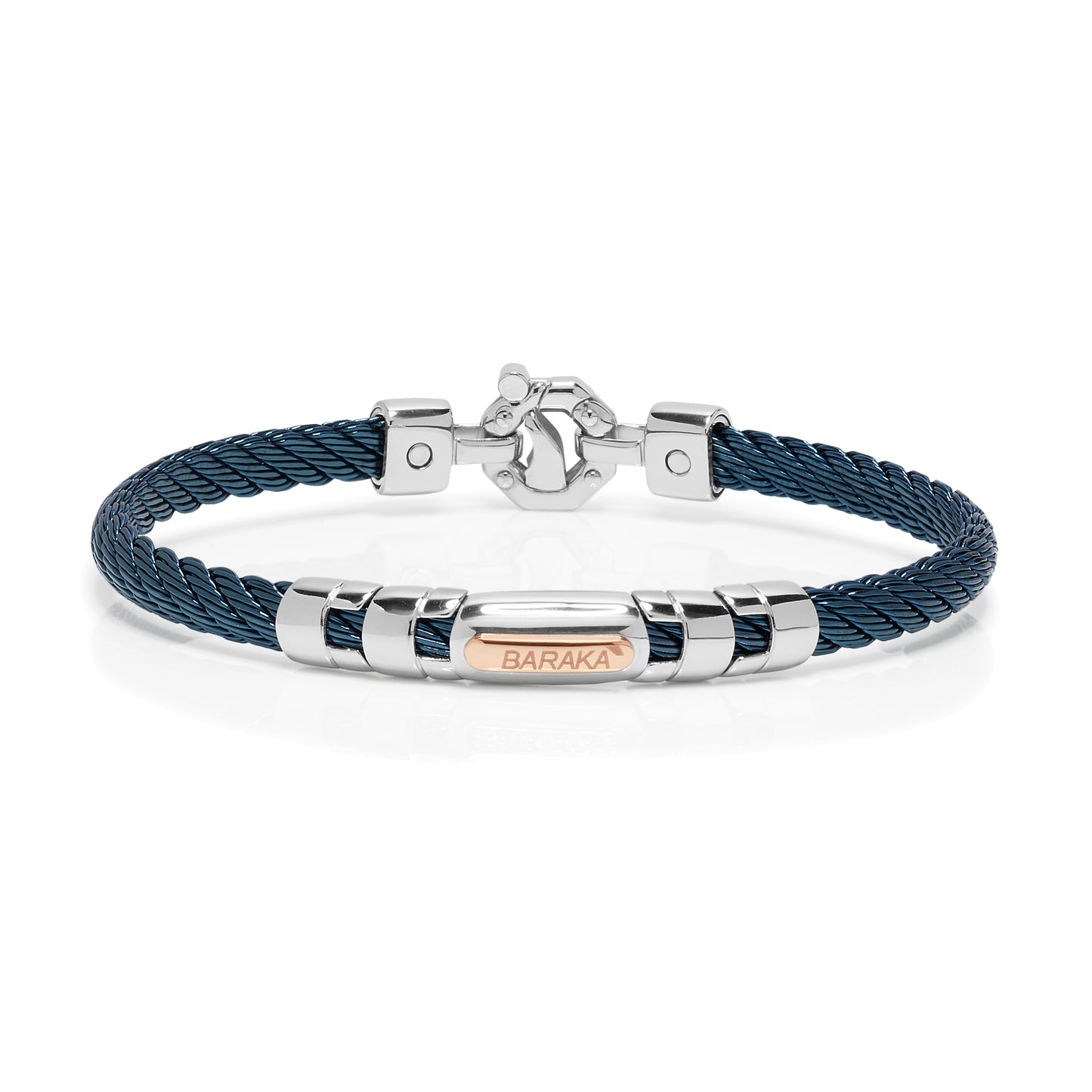 Baraka Gents 18ct Rose Gold, Blue PVD Stainless Steel and Diamond Bracelet