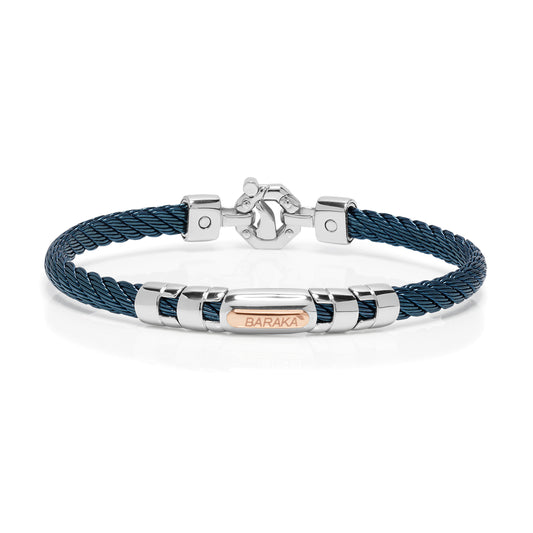 Baraka Gents 18ct Rose Gold, Blue PVD Stainless Steel and Diamond Bracelet