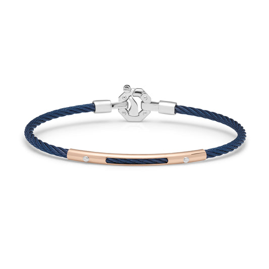 Baraka Gents 18ct Rose Gold, Blue PVD Stainless Steel and Diamond Bracelet