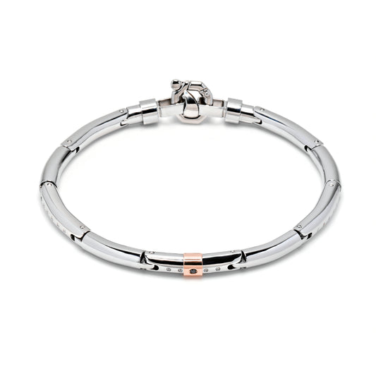 Baraka Gents 18ct Rose Gold and Stainless Steel Bracelet with Black and White Diamonds